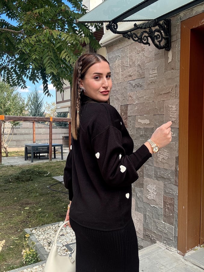 Heart Embroidery Vest Suit - BLACK