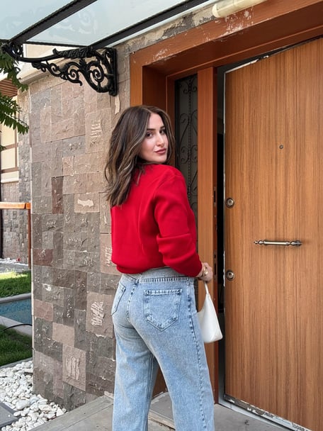 Half Turtleneck Basic Knit Sweater - RED