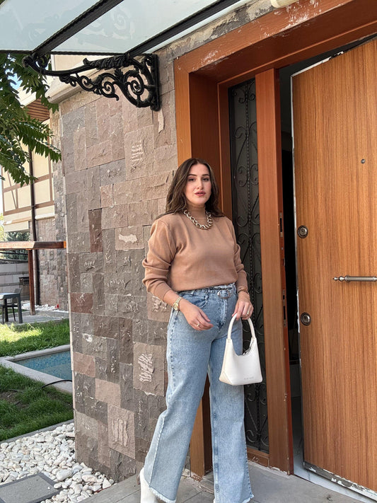 Half Turtleneck Basic Knit Sweater - CAMEL