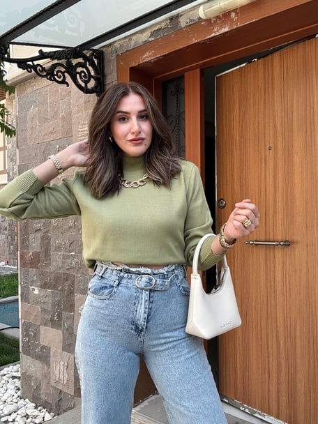 Half Turtleneck Basic Knit Sweater - GREEN
