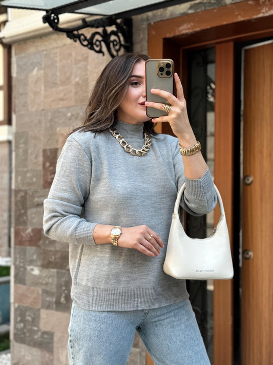 Half Turtleneck Basic Knit Sweater - GRAY